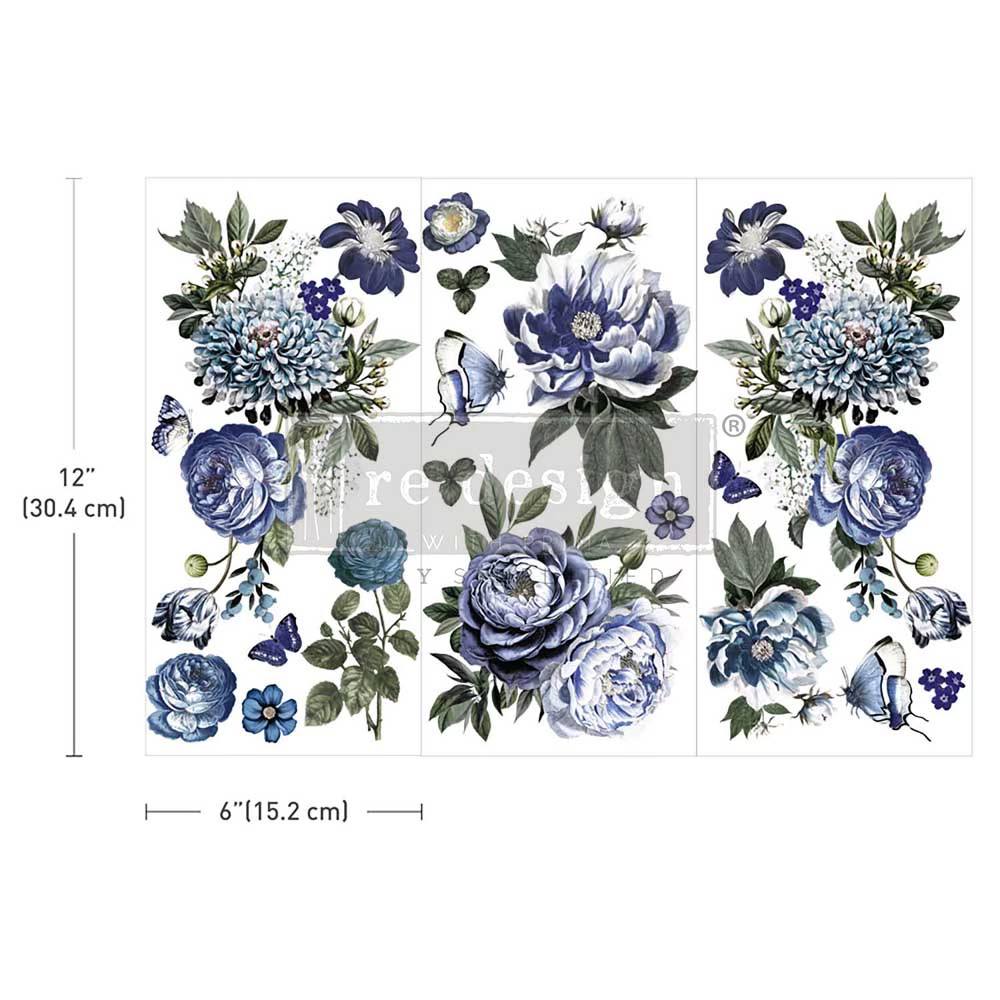 Indigo Petals - 3 sheets - 15cm x 30cm each - Redesign Decor Transfer Decal
