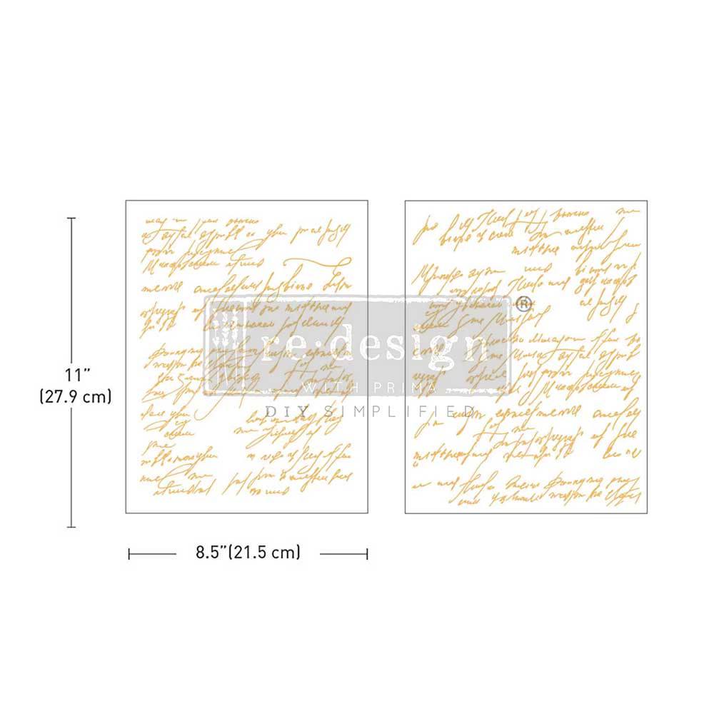 Kacha Shimmering Script - Gold - 2 sheets - 21.5cm x 27.9cm each - Redesign Decor Transfer Decal
