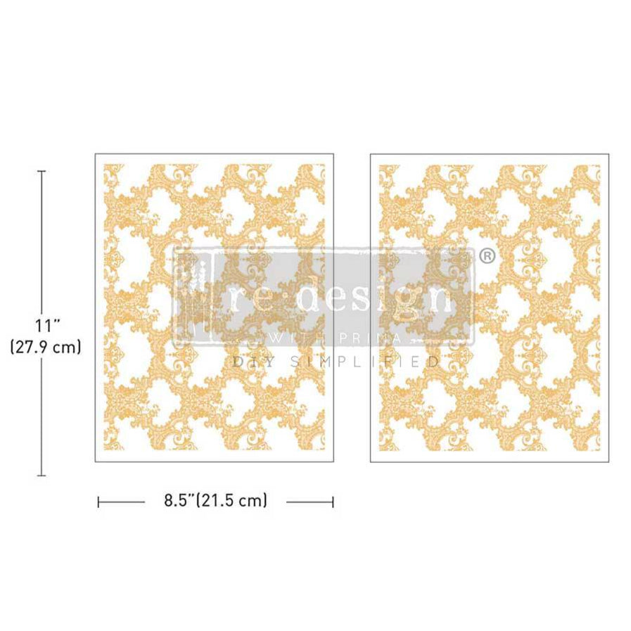 Kacha Golden Lacework - Gold - 2 sheets - 21.5cm x 27.9cm each - Redesign Decor Transfer Decal