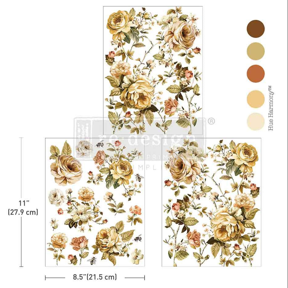 Belle Epoque Blooms - 3 sheets - 21.5cm x 27.9cm each - Redesign with Prima Decor Transfer Decal
