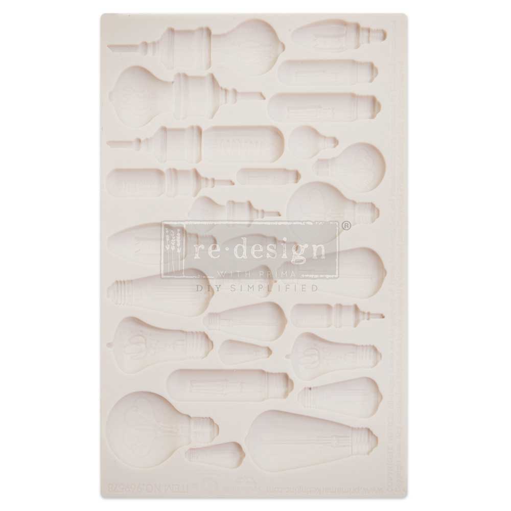 Vintage Light Bulbs silicone mould by Redesign with Prima. 5"x8" food-safe for resin, clay, chocolate & fondant. Detailed bulb designs. UK stockist