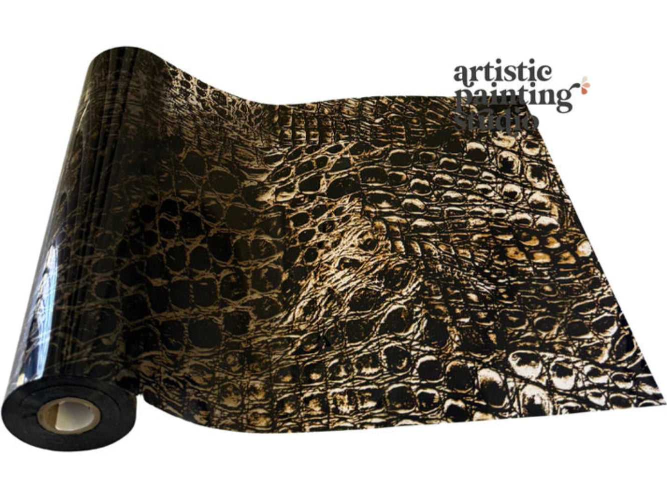 Roll of decorative vinyl with crocodile texture on a white background, featuring 'artistic painting' brand.