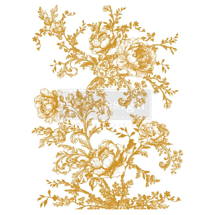 Gold lacework furniture transfer by Kácha/Redesign by Prima. Ornate pattern for furniture upcycling. 2 sheets, easy application. UK stockist.