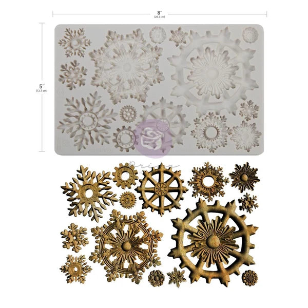 Frosty Gears Decor Mould Re-Design with Prima 8" x 5"