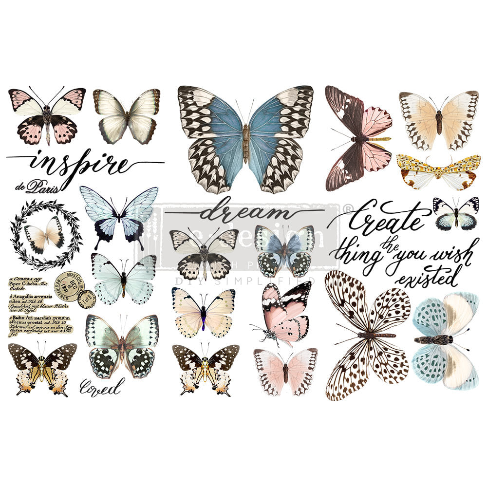 Papillon Collection - 3 sheets - 15cm x 30cm each - Redesign Decor Transfer Decal