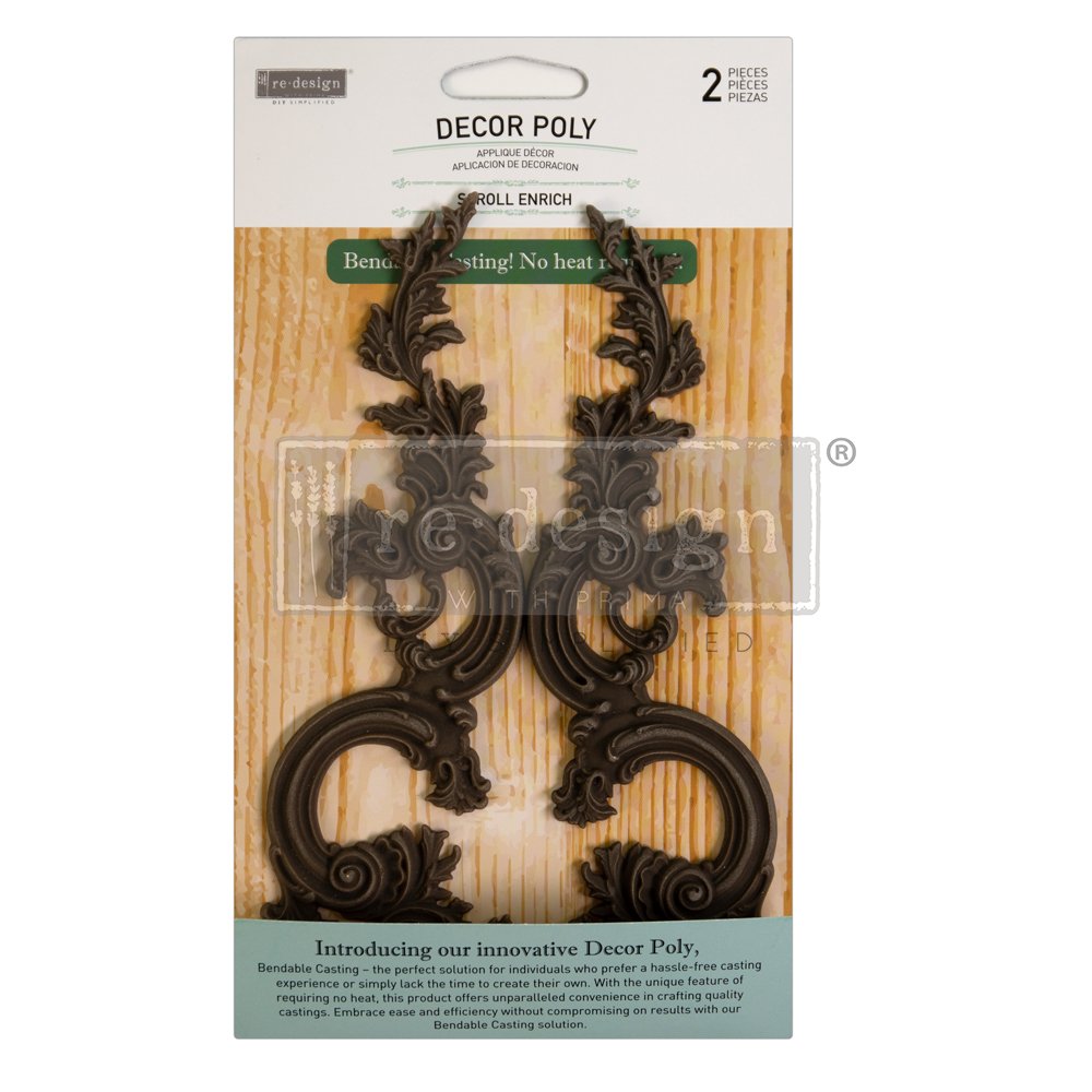SCROLL ENRICH – 17.8cm x 5.72cm x 0.71cm - Flexible Drop Applique Moulding by ReDesign with Prima