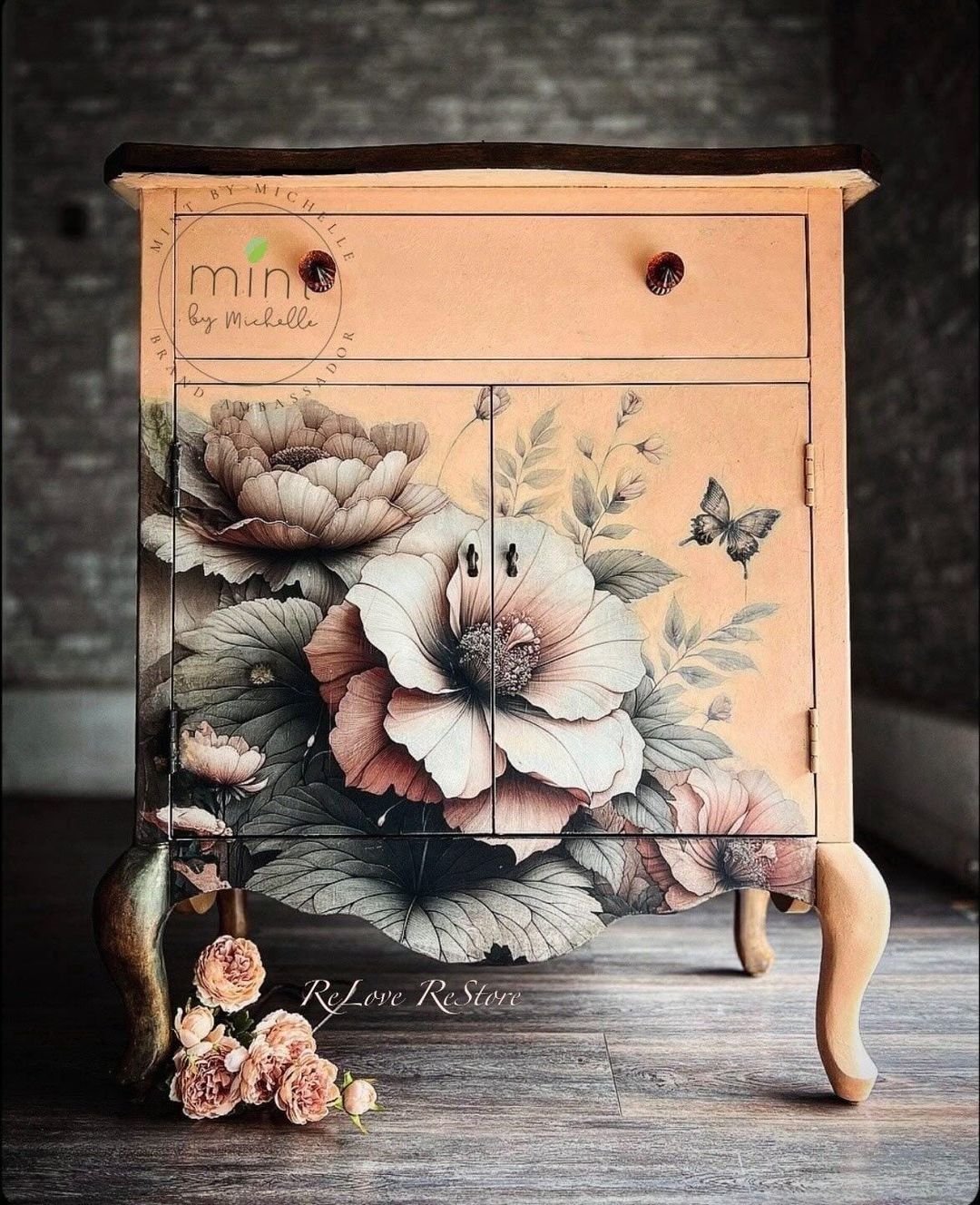 Peach Petals - Mint by Michelle Decoupage Paper - A3 and A1 sizes - Decoupage - Baillea's Interiors -