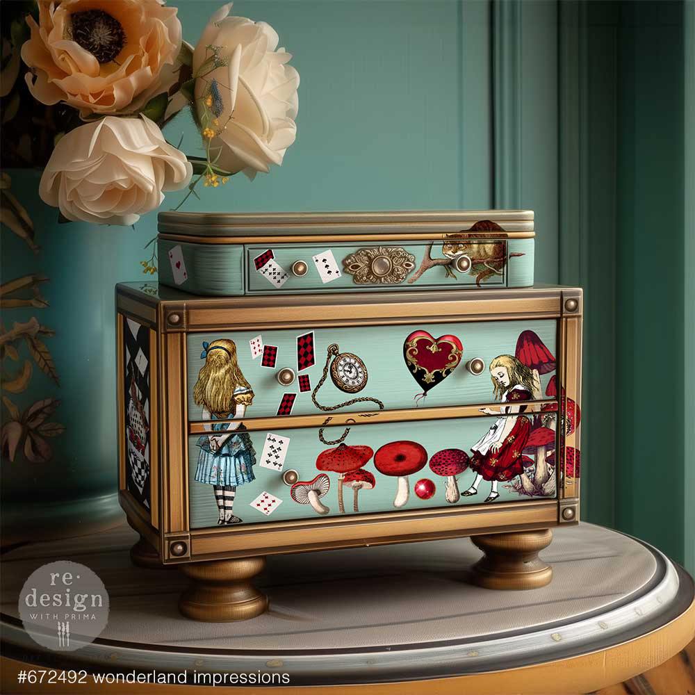 Wonderland Impressions - Lost In Wonderland - 3 sheets - 21.5cm x 27.9cm each - Redesign Decor Transfer Decal - Furniture Transfer - Baillea's Interiors -