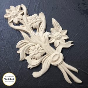 FLOWER BOUQUET 23 x 12.5 cms Decorative Antique Moulding Applique WoodUbend #0513