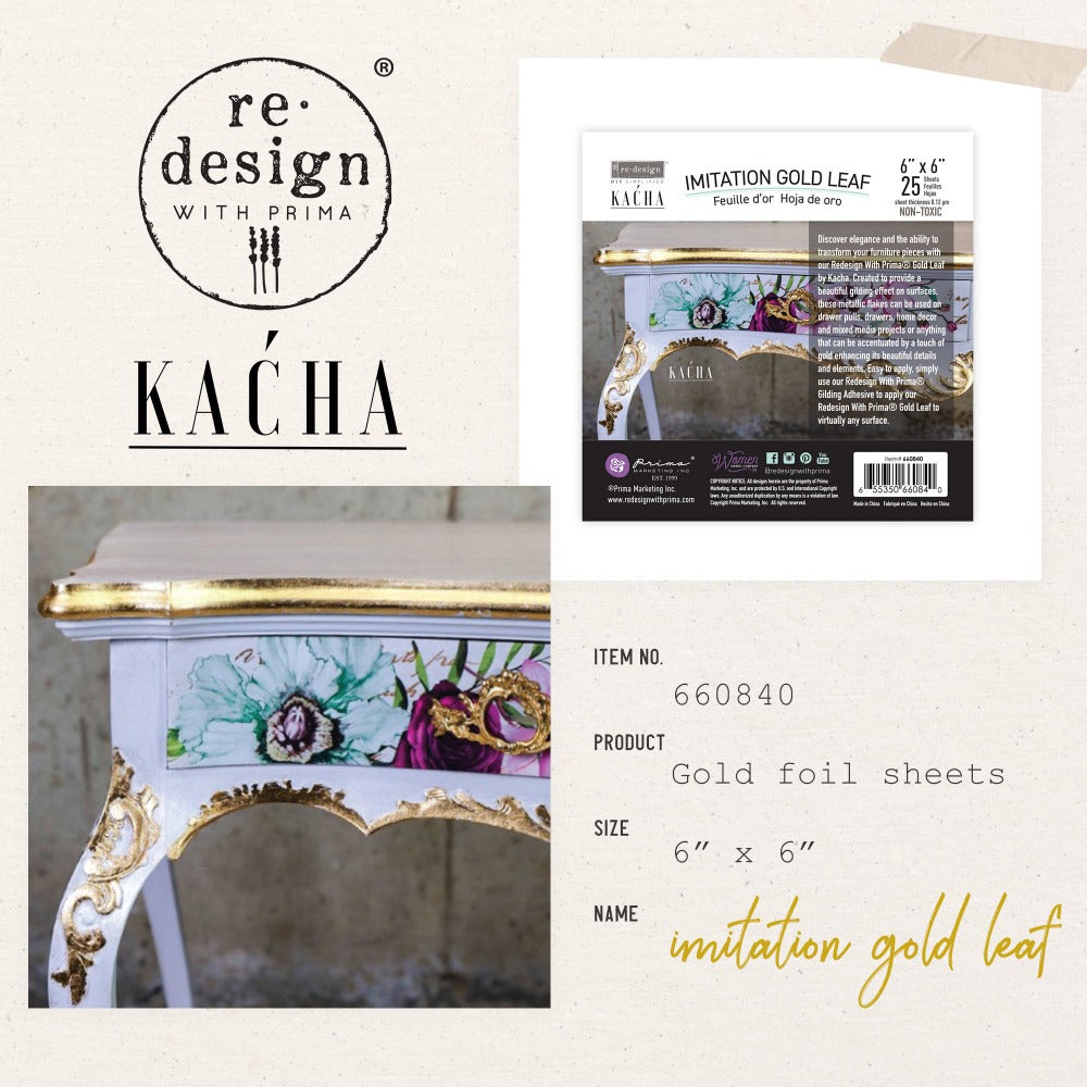 IMITATION GOLD LEAF SHEETS - Kacha - ReDesign with Prima - 25 sheets - 6"x6"