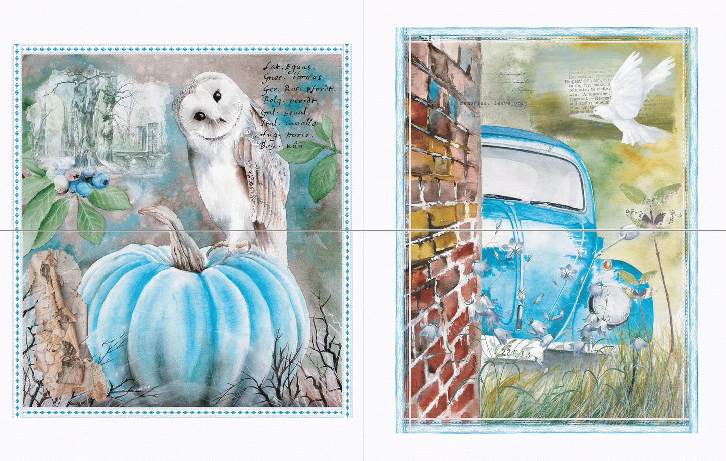 THE OWL AND HIS BUGGY - 4 parts Hokus Pokus Rub On Decor Transfer Decal