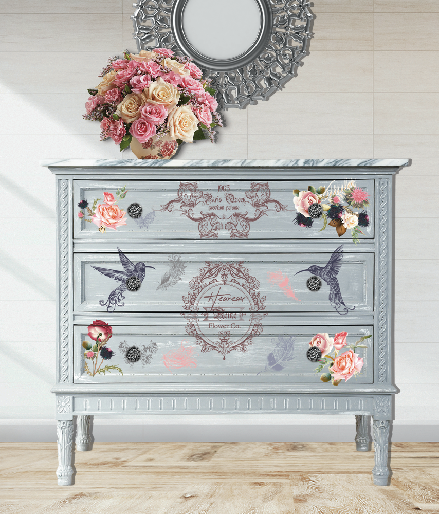 JARDIN D'OISEAUX - 3 parts - Hokus Pokus Rub On Decor Transfer Decal