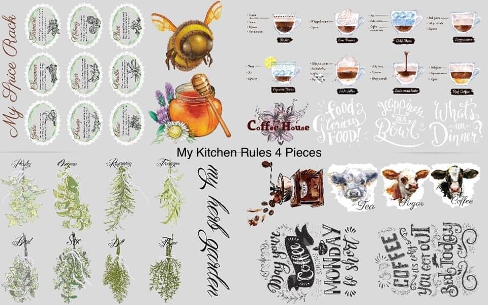 MY KITCHEN RULES - 4 Part Hokus Pokus Rub On Decor Transfer Decal