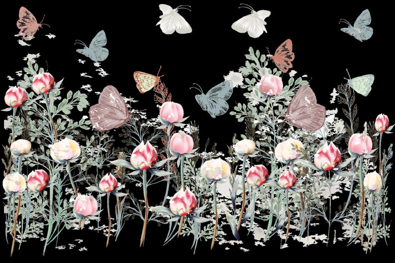 PEONY FIELDS - 37" x 23" - Hokus Pokus Rub On Decor Transfer Decal