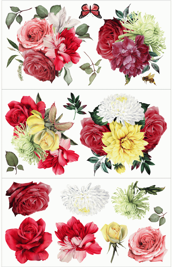 THE FLORIST - 3 parts Hokus Pokus Rub On Decor Transfer Decal