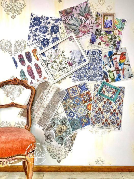 FLORAL ON BLACK - Rice Paper for Decoupage– 3 sheets 11.81″ X 12.6″ - Belles and Whistles