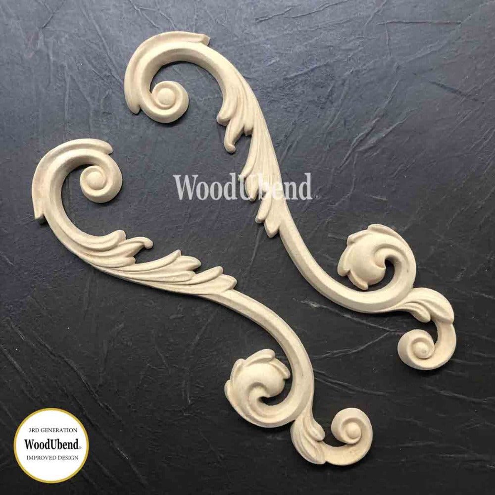 PAIR SCROLLS Decorative Antique Moulding Applique WoodUbend 1382-3 Media 1 of 1