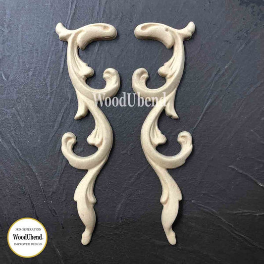 PAIR SCROLLS Decorative Antique Moulding Applique WoodUbend 1382-3 Media 1 of 1