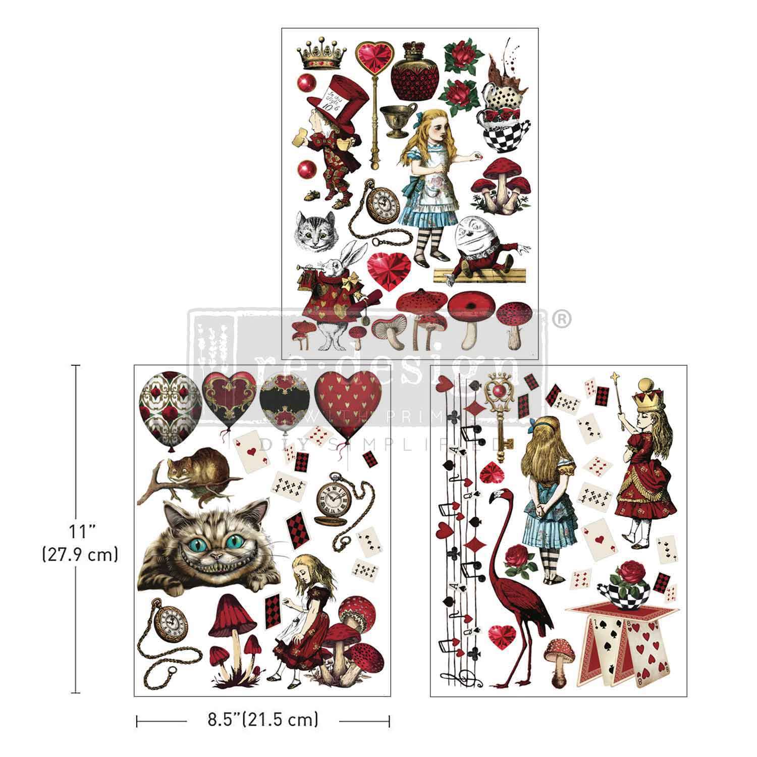 Wonderland Impressions - Lost In Wonderland - 3 sheets - 21.5cm x 27.9cm each  - Redesign Decor Transfer Decal