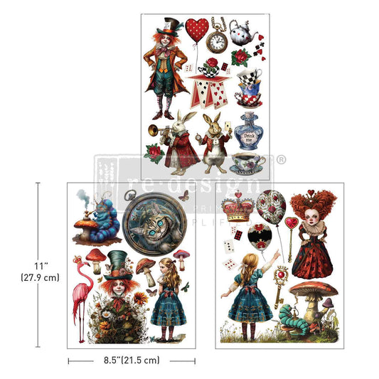 Whimsical Realm - Lost In Wonderland - 3 sheets - 21.5cm x 27.9cm each  - Redesign Decor Transfer Decal