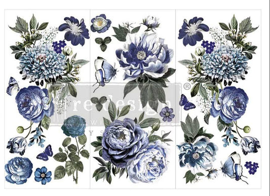 Indigo Petals - 3 sheets - 15cm x 30cm each  - Redesign Decor Transfer Decal 