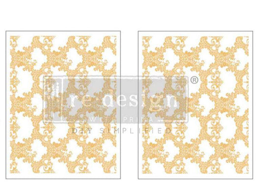 Kacha Golden Lacework - Gold - 2 sheets - 21.5cm x 27.9cm each  - Redesign Decor Transfer Decal