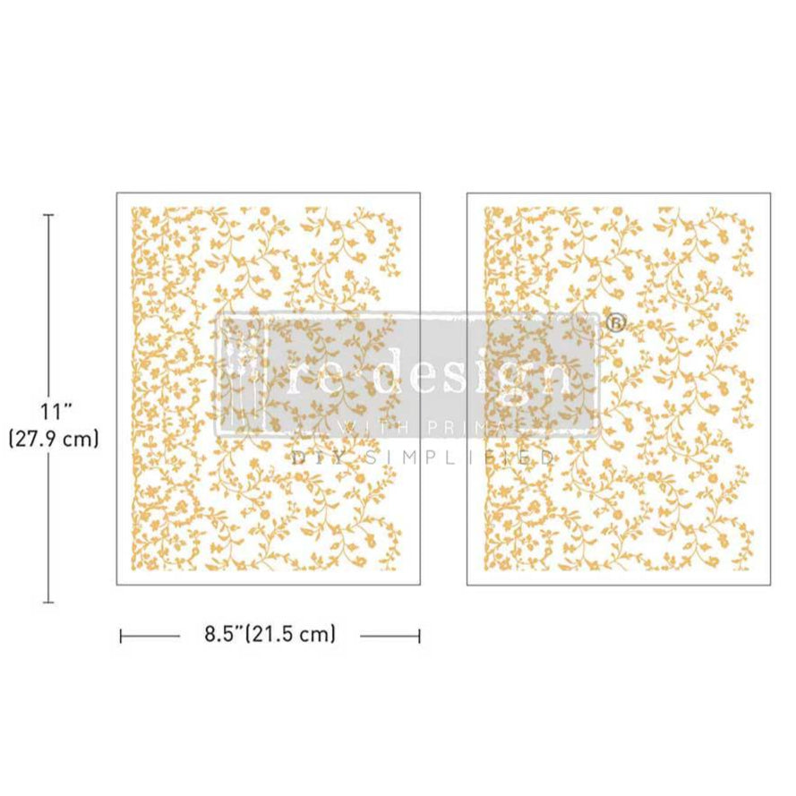 Kacha Vineyard Elegance - Gold - 2 sheets - 21.5cm x 27.9cm each  - Redesign Decor Transfer Decal 