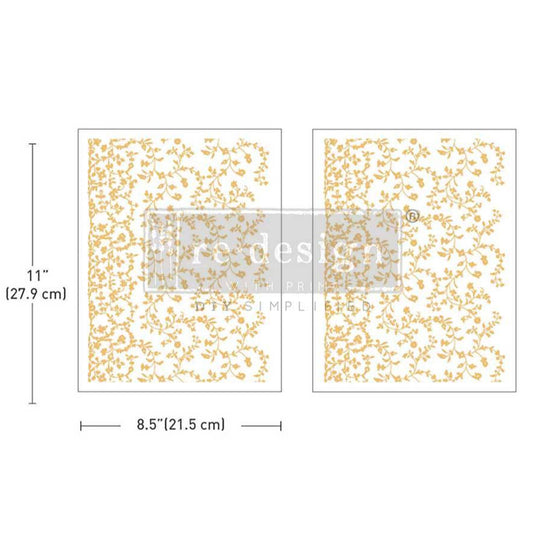 Kacha Vineyard Elegance - Gold - 2 sheets - 21.5cm x 27.9cm each  - Redesign Decor Transfer Decal 