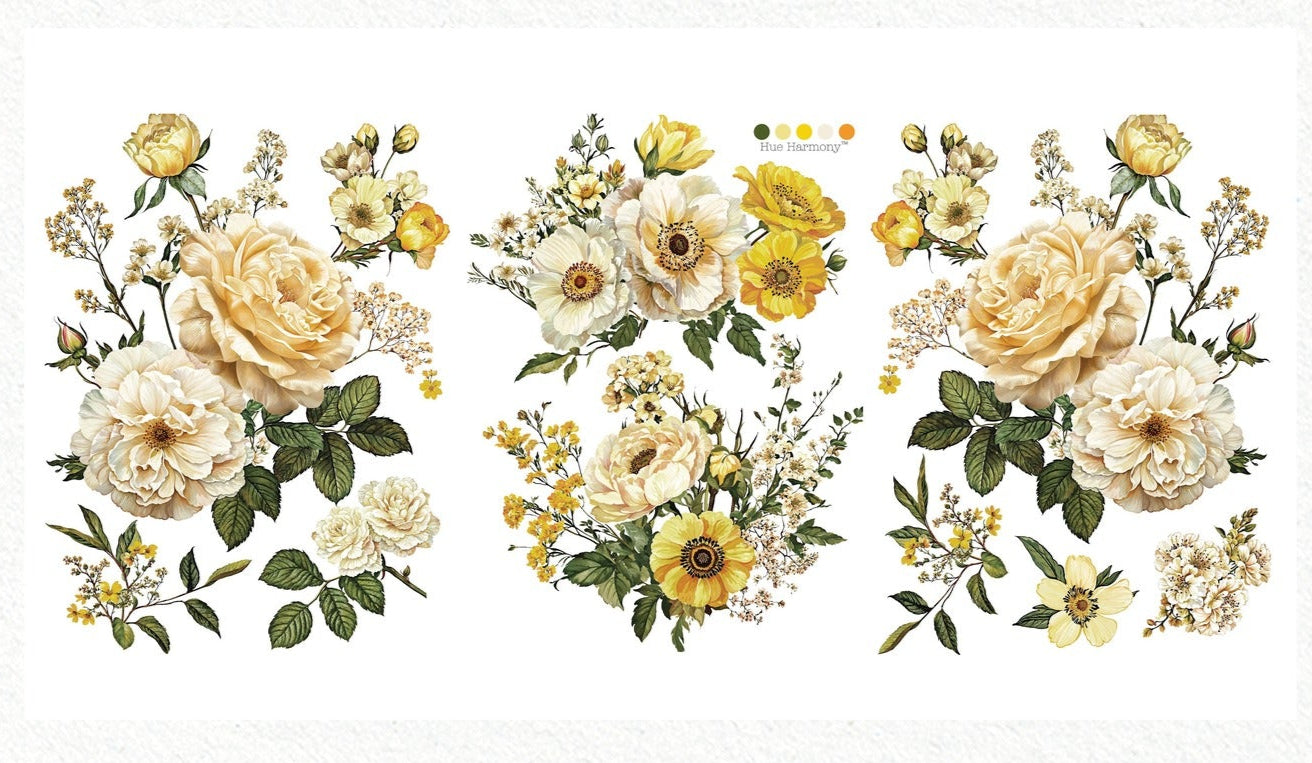 Yellow Bliss - 3 sheets - 21.5cm x 27.9cm each  - Redesign Decor Transfer Decal