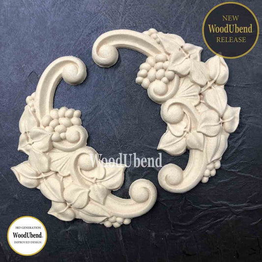 PAIR SCROLLS Decorative Antique Moulding Applique WoodUbend 6059