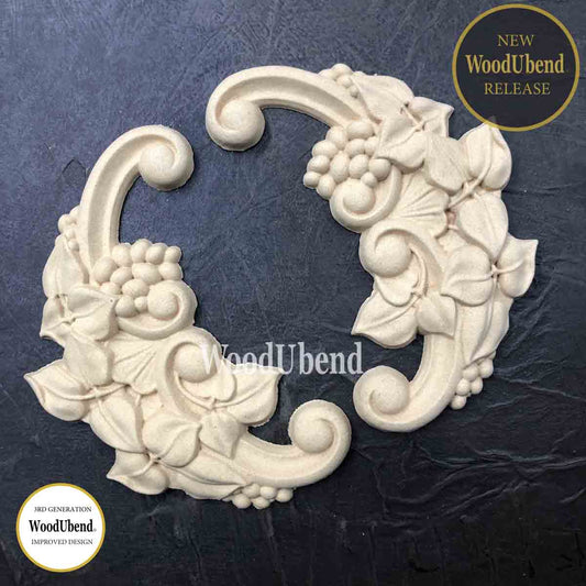 PAIR VINE SCROLL Decorative Antique Moulding Applique WoodUbend 6059