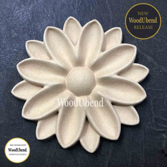CENTERPIECE ROUNDED FLOWER Decorative Antique Moulding Applique WoodUbend 6098
