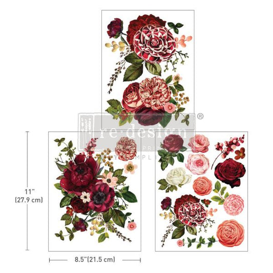 BURGUNDY LOVE - 3 sheets - 21.5cm x 27.9cm each - Redesign Decor Transfer Decal