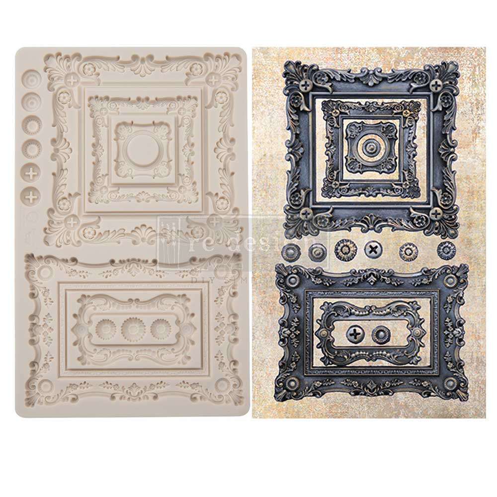 Baroque Frames silicone mould by Redesign with Prima. 5"x8" food-safe for resin, clay, chocolate & fondant. Bows, ribbons & florals. UK stockist