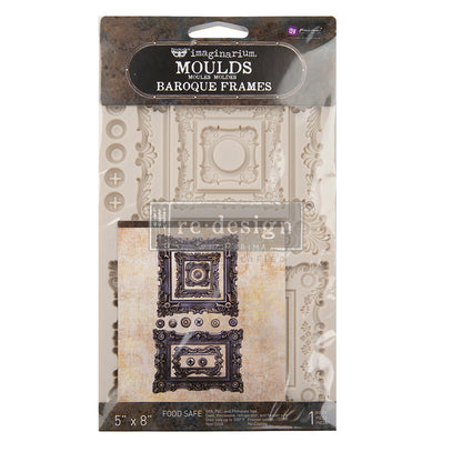 Baroque Frames silicone mould by Redesign with Prima. 5"x8" food-safe for resin, clay, chocolate & fondant. Bows, ribbons & florals. UK stockist