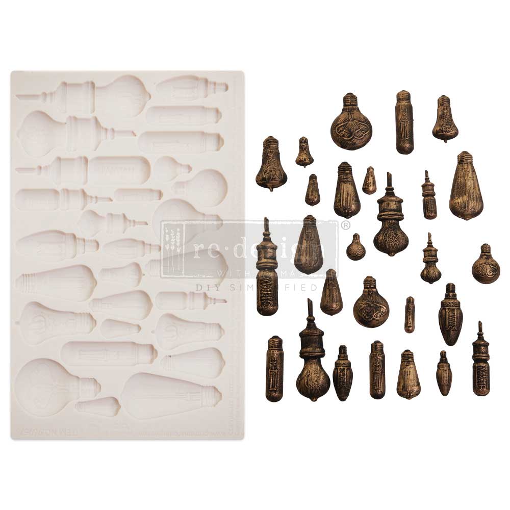 Vintage Light Bulbs silicone mould by Redesign with Prima. 5"x8" food-safe for resin, clay, chocolate & fondant. Detailed bulb designs. UK stockist