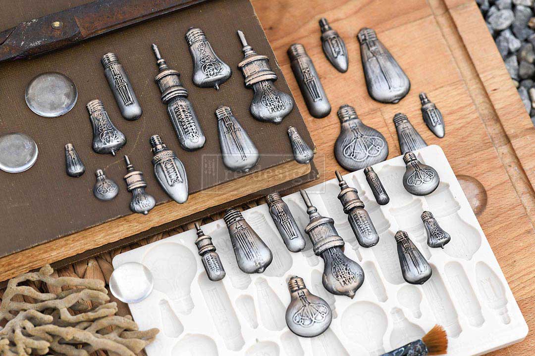 Vintage Light Bulbs silicone mould by Redesign with Prima. 5"x8" food-safe for resin, clay, chocolate & fondant. Detailed bulb designs. UK stockist