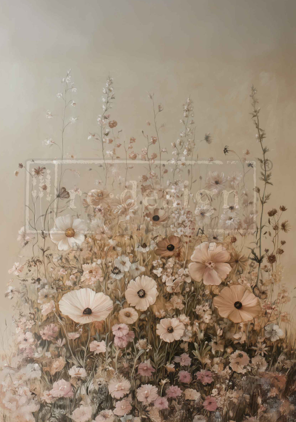 Artistic depiction of flowers with a rectangular frame overlay on a textured beige background