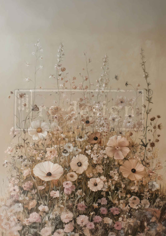 Artistic depiction of flowers with a rectangular frame overlay on a textured beige background