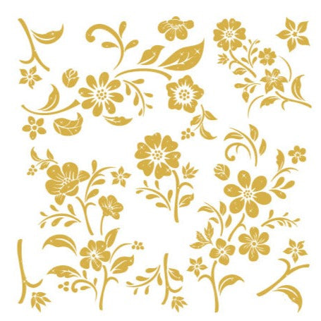 Blooms Gold- 30cm x 30cm x 2 Sheets - Hokus Pokus Rub On Decor Transfer Decal