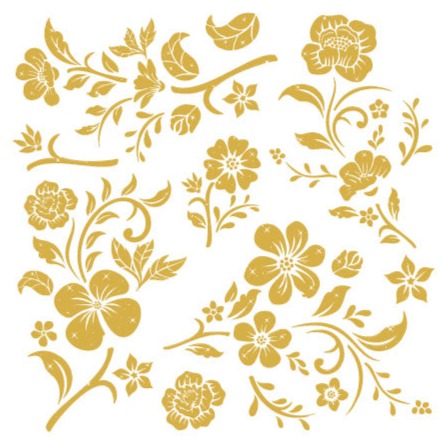 Blooms Gold- 30cm x 30cm x 2 Sheets - Hokus Pokus Rub On Decor Transfer Decal