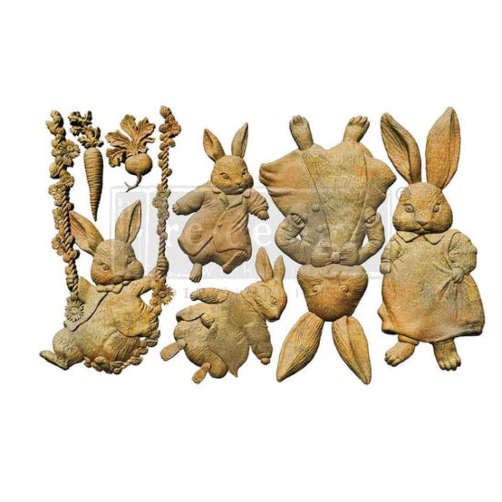 Bunny Trail Tales silicone mould by Redesign with Prima. 5" x 8" with vintage rabbits & spring scenes. Food-safe for resin, clay, chocolate & crafts.