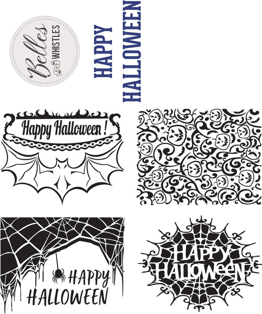HAPPY HALLOWEEN 4 Part Stencils 17.78cm x 22.86cm each by Belles and Whistles
