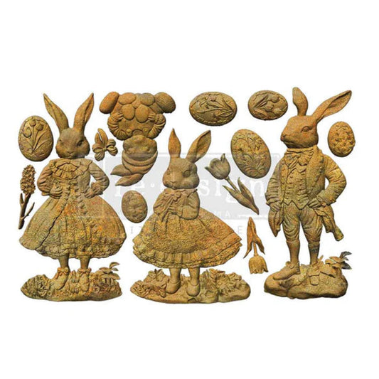 Meadow Whispers silicone mould by Redesign with Prima. 5" x 8" with woodland rabbits, spring blossoms & eggs. Food-safe for resin, clay & chocolate.