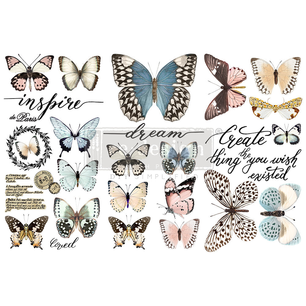 Papillon Collection - 3 sheets - 15cm x 30cm each  - Redesign Decor Transfer Decal