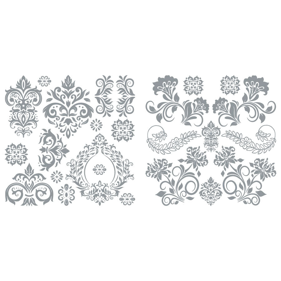 Rococo Silver - 30cm x 30cm x 2 Sheets - Hokus Pokus Rub On Decor Transfer Decal