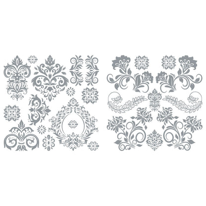 Rococo Silver - 30cm x 30cm x 2 Sheets - Hokus Pokus Rub On Decor Transfer Decal