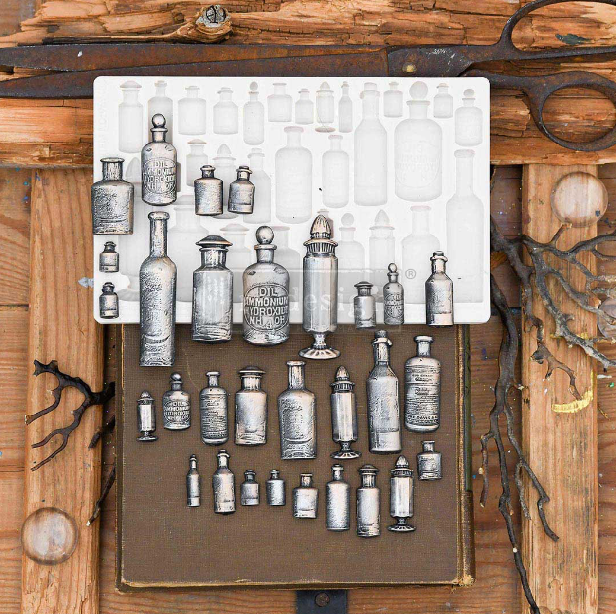 APOTHECARY BOTTLES Decor Mould Re-Design with Prima 8" x 5"