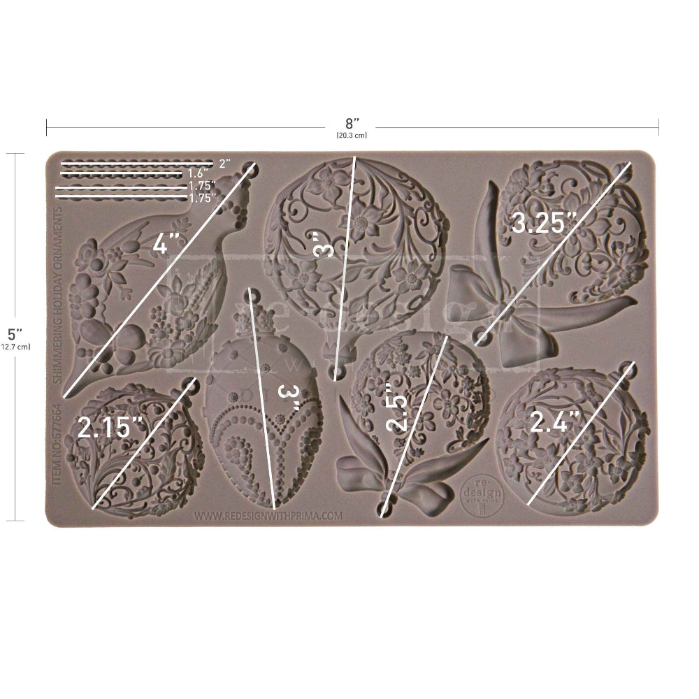 Shimmering Holiday Ornaments Decor | Food | Craft Mould Re-Design with Prima 8" x 5"