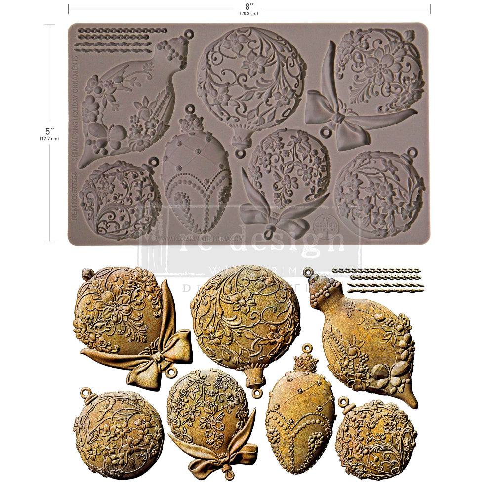 Shimmering Holiday Ornaments Decor | Food | Craft Mould Re-Design with Prima 8" x 5"